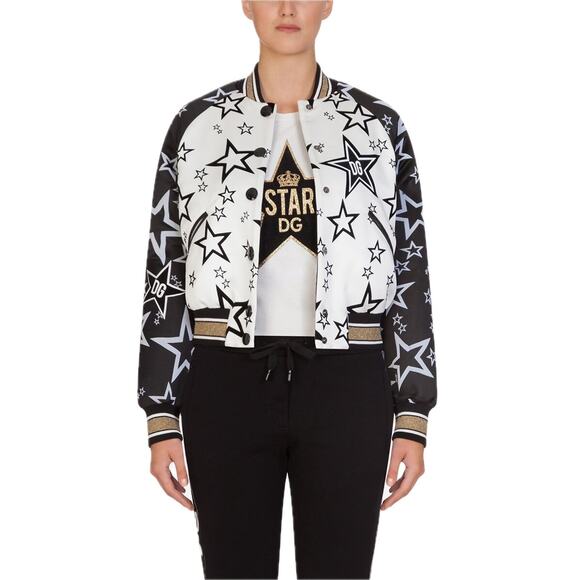 NWT Dolce & Gabbana Black White Stars Print reversible Bomber Jacket IT 42 US M - Picture 1 of 8